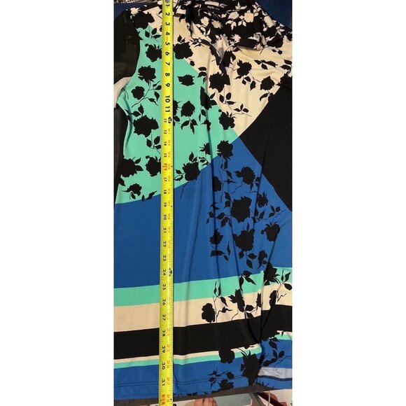 Style & Co Black White Blue Green Patterned V Neck Sheath Long Sleeve Dress Sz M - Picture 8 of 9